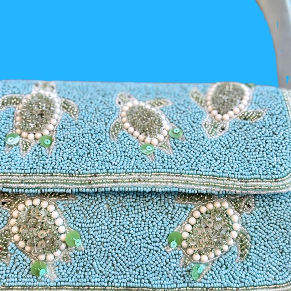 Turtle Beaded Bag Blue New Release NWT Beaded Purse - Picture 2 of 7